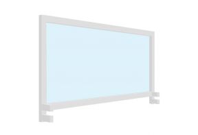 Glazen bureauscherm Seco 160cm - transparant - met bureau klemsysteem in profiel in het wit